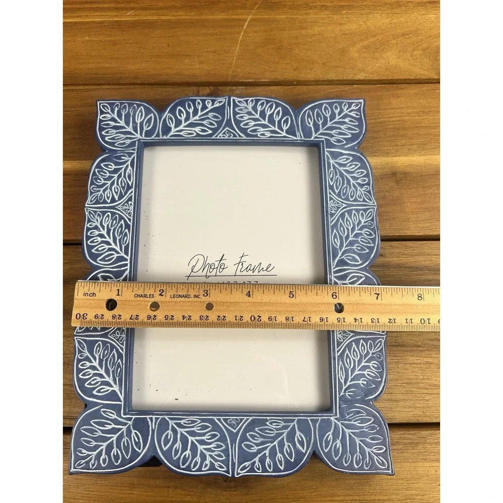Pair of New View 5x7 Picture Frames Blue with Scandanavian Leaf Design NEW